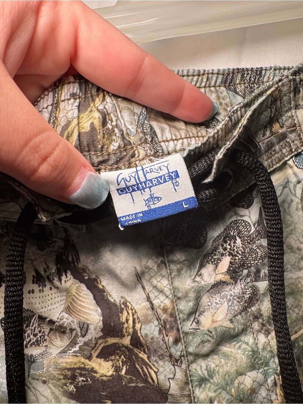 Guy Harvey Bass Fish Camo Swim Trunks Board Shorts Mens Size L - Picture 5 of 6